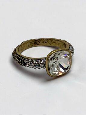 Heidi Daus Gold-Tone Clear Crystal Pavé Statement Ring Size 9.5